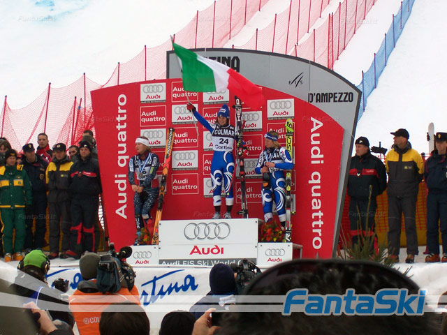 Il podio del gigante con il tricolore