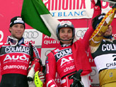 il podio dello slalom speciale: Raich, Rocca, Larsson