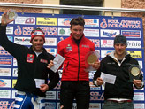 Il podio del secondo gigante FIS: (da sin.) Mirko Deflorian terzo, Florian Eisath primo e Romed Baumann secondo