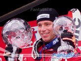 L’austriaco Benjamin Raich con la Coppa del Mondo generale, quella di gigante e con gli ori Olimpici di slalom e gigante: che annata!