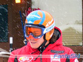 Rainer Schoenfelder sotto una fitta nevicata