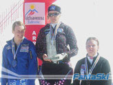 Il podio di slalom di Coppa Europa, da sin. la Hangl, la Zuzulova e la Ferk