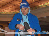 Giorgio Rocca alla misurazione dei materiali di inizio stagione per lo slalom