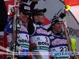Il podio al completo: lo svizzero Daniel Albrecht, e gli austriaci Herbst e Hirscher