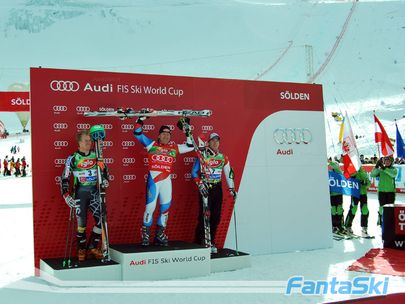il primo podio stagionale: Ligety, Cuche, Janka