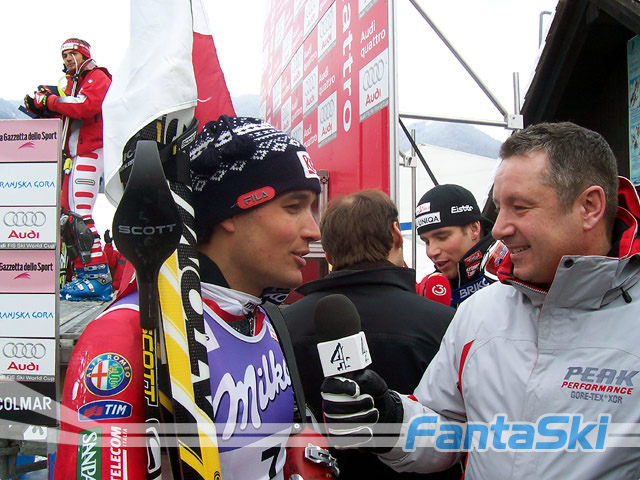 Giorgio Rocca intervistato nella finish area