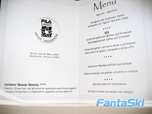 Il menu della cena