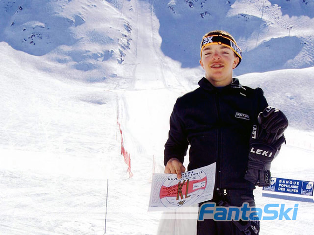 Alberto Albertelli al traguardo a Les Arcs dopo il record allievi anno 2004