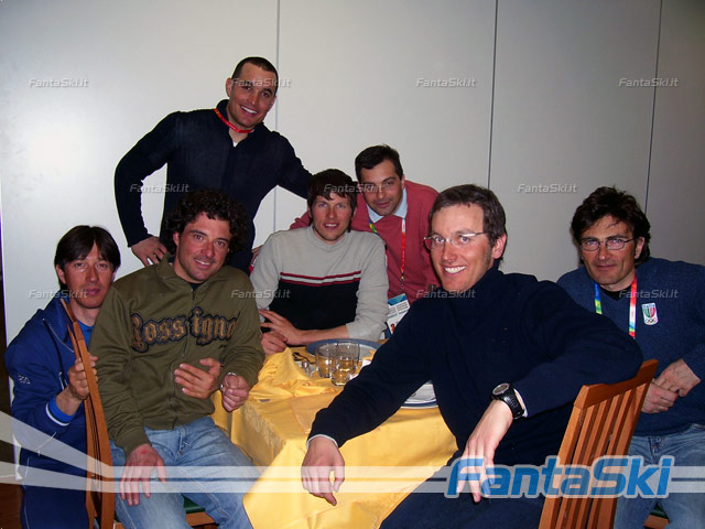 Cena al Gran Hotel Sestriere: da sin. Cornetti, Vianello, Rocca, Brugger, Pezzaglia, Manganaro e Carca