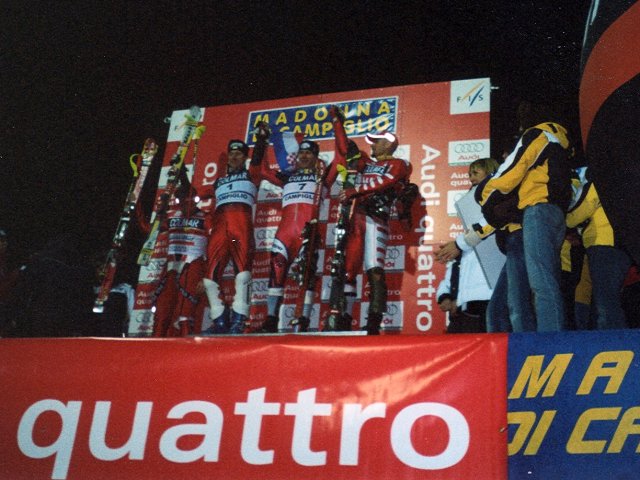 Kostelic con Rocca e Pranger sul podio