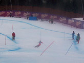 Moretti in azione tra i pali snodati di Chamonix