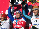 Lo splendido podio di Wengen: da sx Palander, Rocca, Vogl