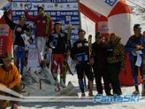 Il podio dello slalom maschile di Madesimo, primo Hoerl, secondo Brolenius, terzo Bank