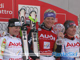 il podio finale del superg femminile: Maria Riesch, Lizi Goergl e Fabienne Suter